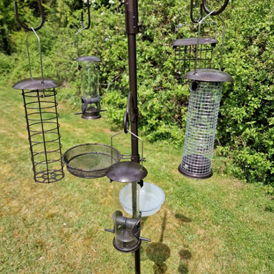 Metal Bird Feeding Station With Five Feeders And Patio Stand