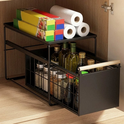 Metal Cabinet Organizer Space-Saving Kitchen Storage Rack Portable and ...