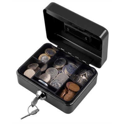 Metal Cash Box Money Bank Deposit Steel Tin Security Safe Petty Key