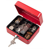 Metal Cash Box Money Bank Deposit Steel Tin Security Safe Petty Key Lockable - 4" Red
