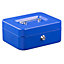 Metal Cash Box Money Bank Deposit Steel Tin Security Safe Petty Key Lockable - 8" Blue