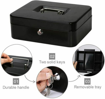 Metal Cash Box Money Bank Deposit Steel Tin Security Safe Petty Key ...