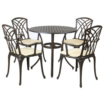 Metal Cast Aluminium 5 Piece Garden Furniture Patio Set With Cushions