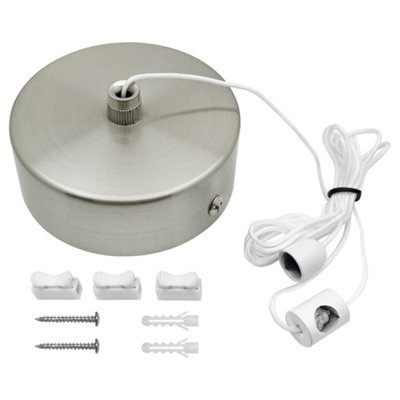 Metal Ceiling Pull Cord Light Switch 1Way 6A Brushed Chrome PU02