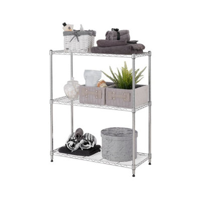 Metal Chrome Wire Shelving Unit 3 Tier 922mm H x 912mm W x 403mm D