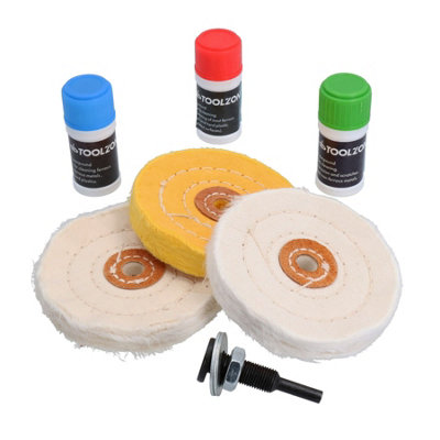 Metal Cleaning and Polishing Kit For Drills 4" Mops + Compound 7pc Kit