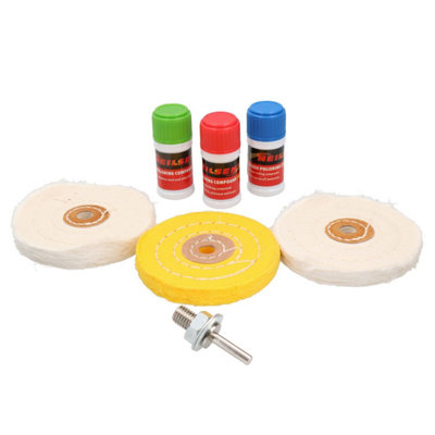 Metal Cleaning and Polishing Kit for Drills 4in 100mm Mops and Compound 7pc Kit