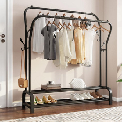 Metal Clothes Rail Clothing Rack with Double Hanging Rails Black DIY at B Q