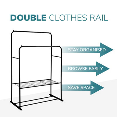 Metal Clothes Rail with Shoe Rack - 2 Tier Double Rail Wardrobe Replacement - Clothes Storage & Organiser - 5