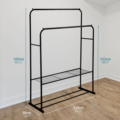 Metal Clothes Rail with Shoe Rack - 2 Tier Double Rail Wardrobe Replacement - Clothes Storage & Organiser - 7
