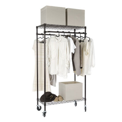 Metal Clothes Trolley Rail on Castor Wheels, Bronze Finish