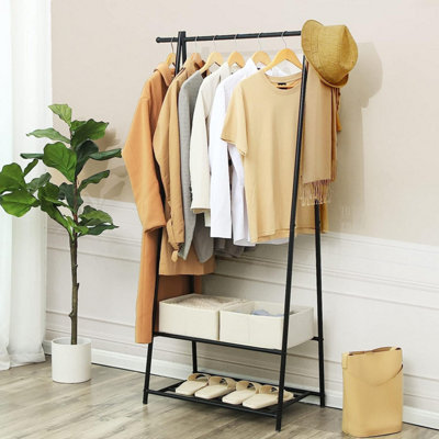 Metal Coat Rack Clothes Stand with 2-tier Clothes Shoe Hat Rack ...