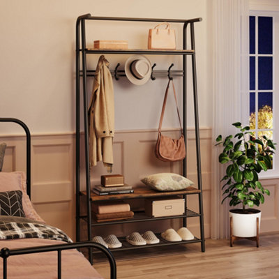 Metal Coat Rack with Shoe Bench Hooks Entryway Hall Tree Organizer for ...