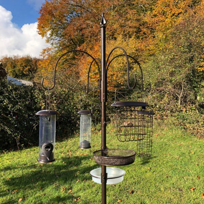 Metal Complete Bird Feeding Station with 4 Feeders & Round Metal Patio Stand