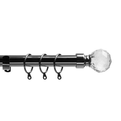 Metal Curtain Pole Set 40cm to 325cm Black Nickel Crystal 25mm Curtain Rail