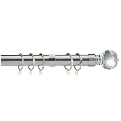 Metal Curtain Pole Set Extendable 40cm to  144 cm Satin Nickel Curtain Rail 25mm