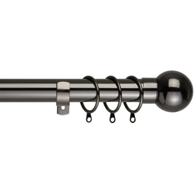 Metal Curtain Pole Set Extendable 40cm to 144cm Black Nickel Ball 25mm ...