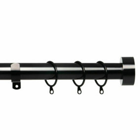 Metal Curtain Pole Set Extendable 40cm to 144cm Black Nickel Curtain Rail 25mm