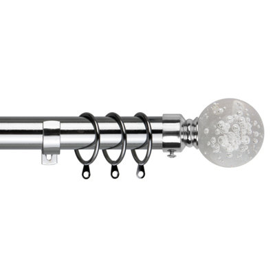 Metal Curtain Pole Set Extendable 40cm to 144cm Bubble Chrome Curtain ...