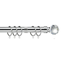 Metal Curtain Pole Set Extendable 40cm to 144cm Curtain Rail 25mm Chrome Crystal