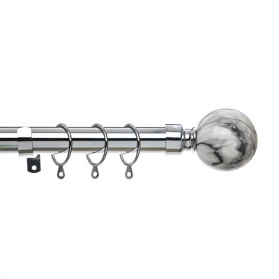 Metal Curtain Pole Set Extendable 40cm to 144cm Marble Chrome Curtain Rail 25mm