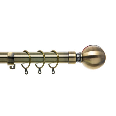 Metal Curtain Pole Set Extendable 40cm to 218cm Antique Brass Ball 25mm Curtain Rail