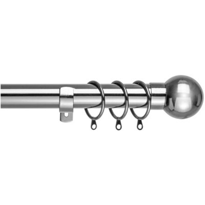 Metal Curtain Pole Set Extendable 40cm to 218cm Chrome Ball 25mm ...