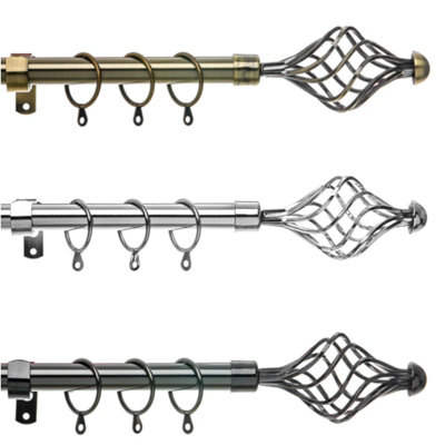 Metal Curtain Pole Set Extendable 40cm to 325cm Chrome Curtain Rail 19mm