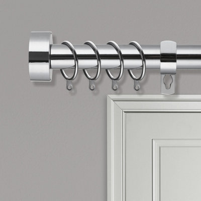 Metal Curtain Pole Set Extendable 40cm to 325cm Flat Chrome Curtain Rail