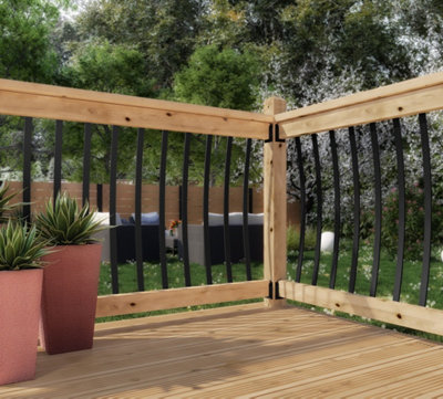 Metal Deck Black Iron Abbey Decking Balustrade Set Add On Kit with 1 Post 1800mm