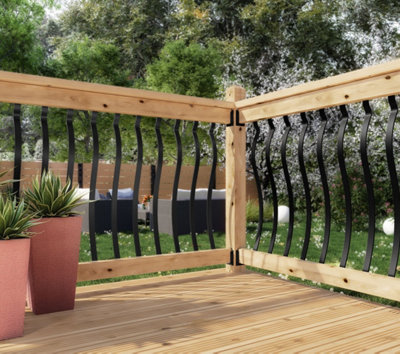 Metal Deck Black Iron Victorian Decking Balustrade Set Starter Kit with 2 Posts 1800mm