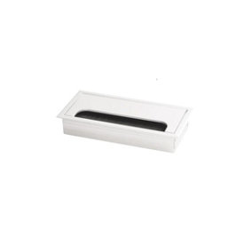 Metal desk cable grommet - 80x160 mm - white - rectangular