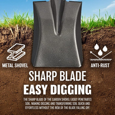 Metal Digging Shovel Gardening Square Spade Tool Heavy Duty Plastic ...