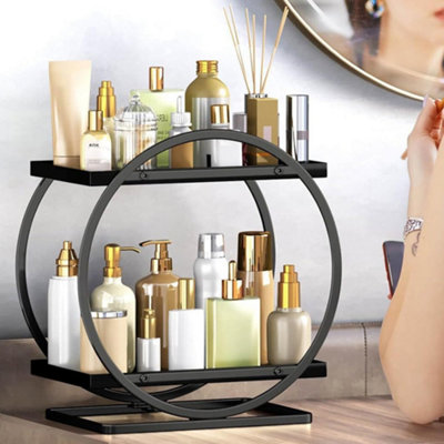 Metal Double-Tier Freestanding Cosmetic Organiser in Black