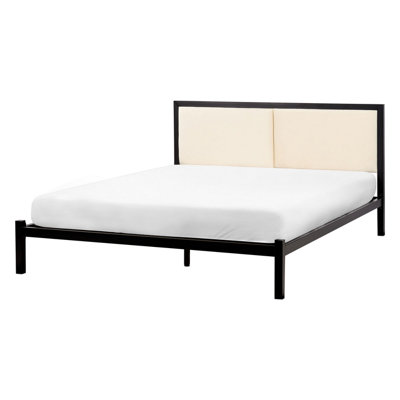 Metal EU Double Size Bed Black and Light Beige CLAMART