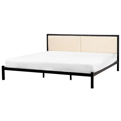 Metal EU Super King Size Bed Black and Light Beige CLAMART