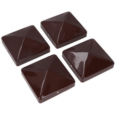 Metal Fence Post Cap for Fence Posts 75mm x 75mm Protector Cover Brown 4pc