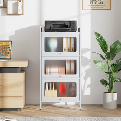 Metal File Cabinet for Home Office Storage White Cabinet with 3 Shelves