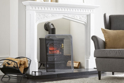 Metal Fire Guard Fireplace Spark Mesh Guard Fire Stove Freestanding Home Decor Screen Single Panel with Brass Handle Black Fire40 - 3