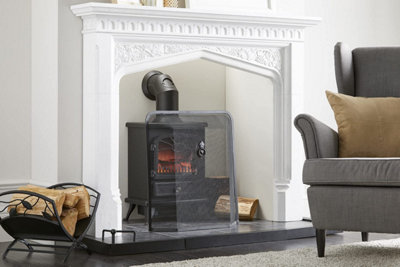 Metal Fire Guard Fireplace Spark Mesh Guard Fire Stove Freestanding Home Decor Screen Single Panel with Handle Black Fire46 - 3
