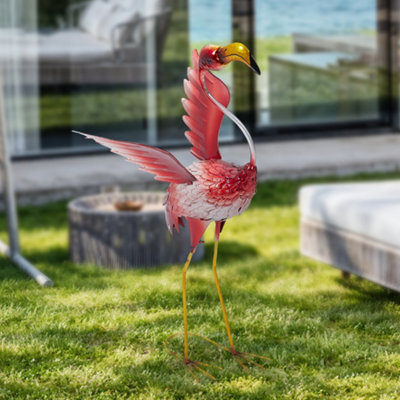 Décoration Jardin Métal Oiseaux Dansants - Flamants Roses Spinner Pour Extérieur, Ornements De Pelouse Anti-Rouille