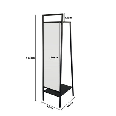 Metal Floor Mirror with Coat Clothes Rack Black 163cm H DIY at B Q