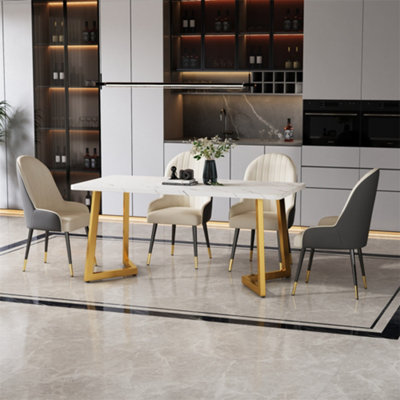 Metal Frame Rectangular Dining Table Modern Marble Pattern Kitchen 