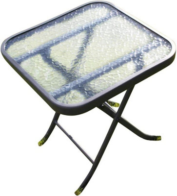 Metal Framed Glass Top Folding Garden Side Table