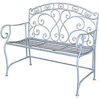 Metal Garden Bench Seat Patio Furniture Foldable Antique Blue Beautiful Shabby Chic Handmade Vintage (Genoa)