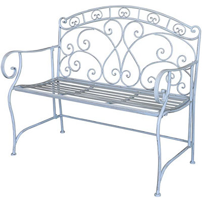 Metal Garden Bench Seat Patio Furniture Foldable Antique Blue Beautiful Shabby Chic Handmade Vintage (Genoa)