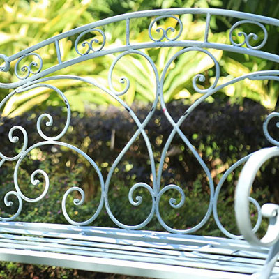 Metal Garden Bench Seat Patio Furniture Foldable Antique Blue Beautiful Shabby Chic Handmade Vintage (Genoa) - 4