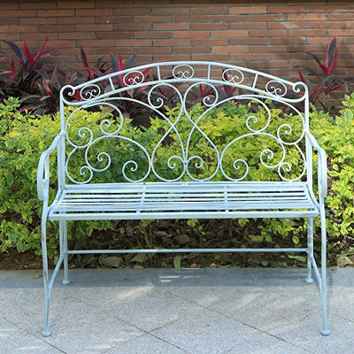 Metal Garden Bench Seat Patio Furniture Foldable Antique Blue Beautiful Shabby Chic Handmade Vintage (Genoa) - 5