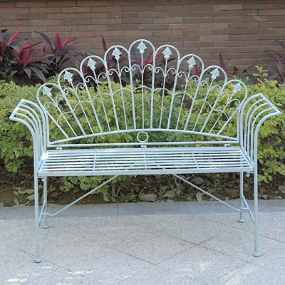Metal Garden Bench Seat Patio Furniture Foldable Antique Grey Beautiful Shabby Chic Handmade Vintage (Girona) - 4
