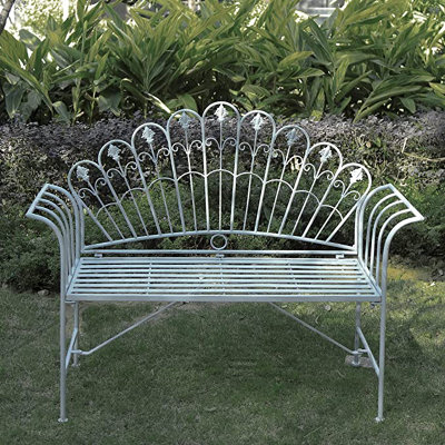 Metal Garden Bench Seat Patio Furniture Foldable Antique Grey Beautiful Shabby Chic Handmade Vintage (Girona) - 5